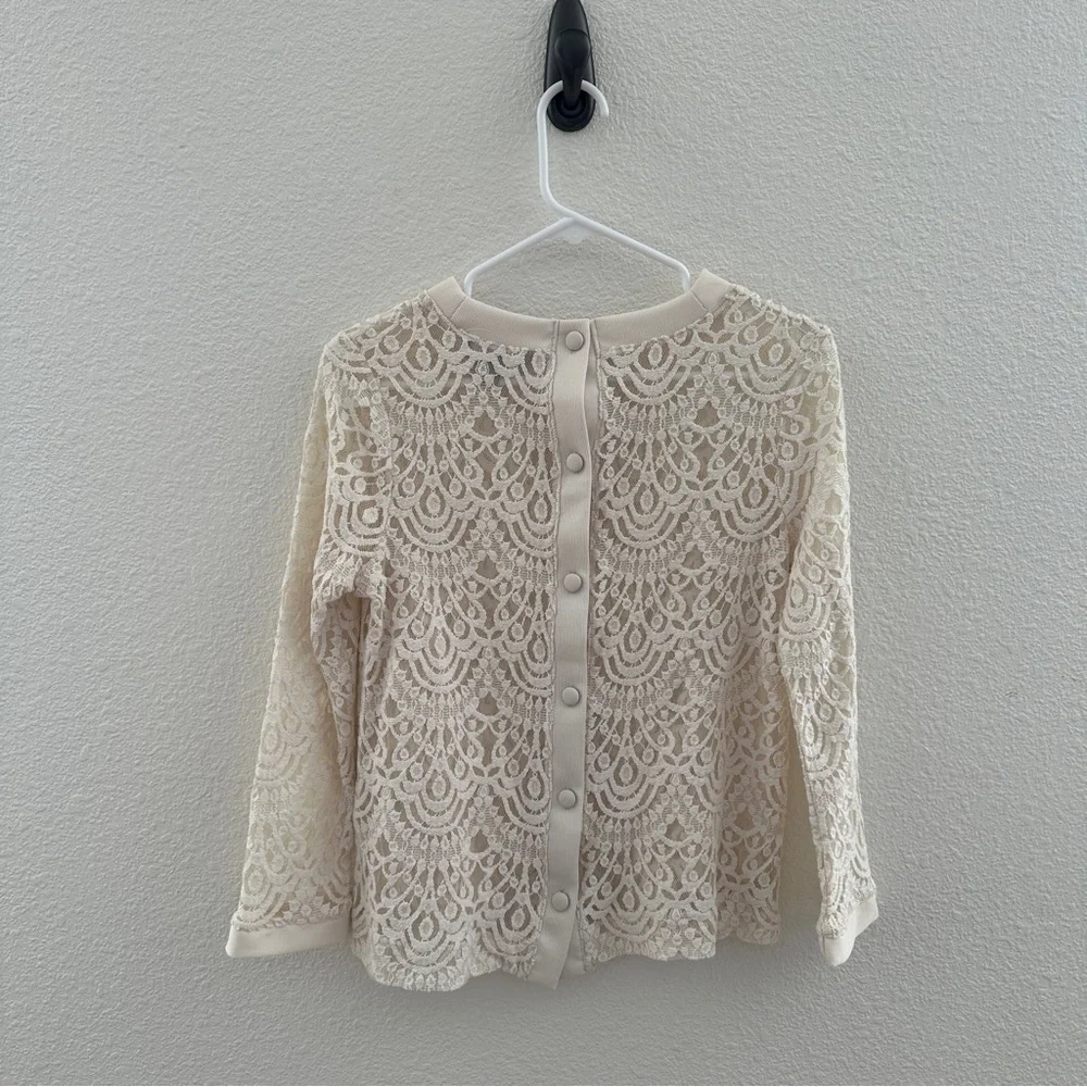 Banana Republic Scallop Lace Delicate Dainty Button Back Long Sleeve Blouse Sz M